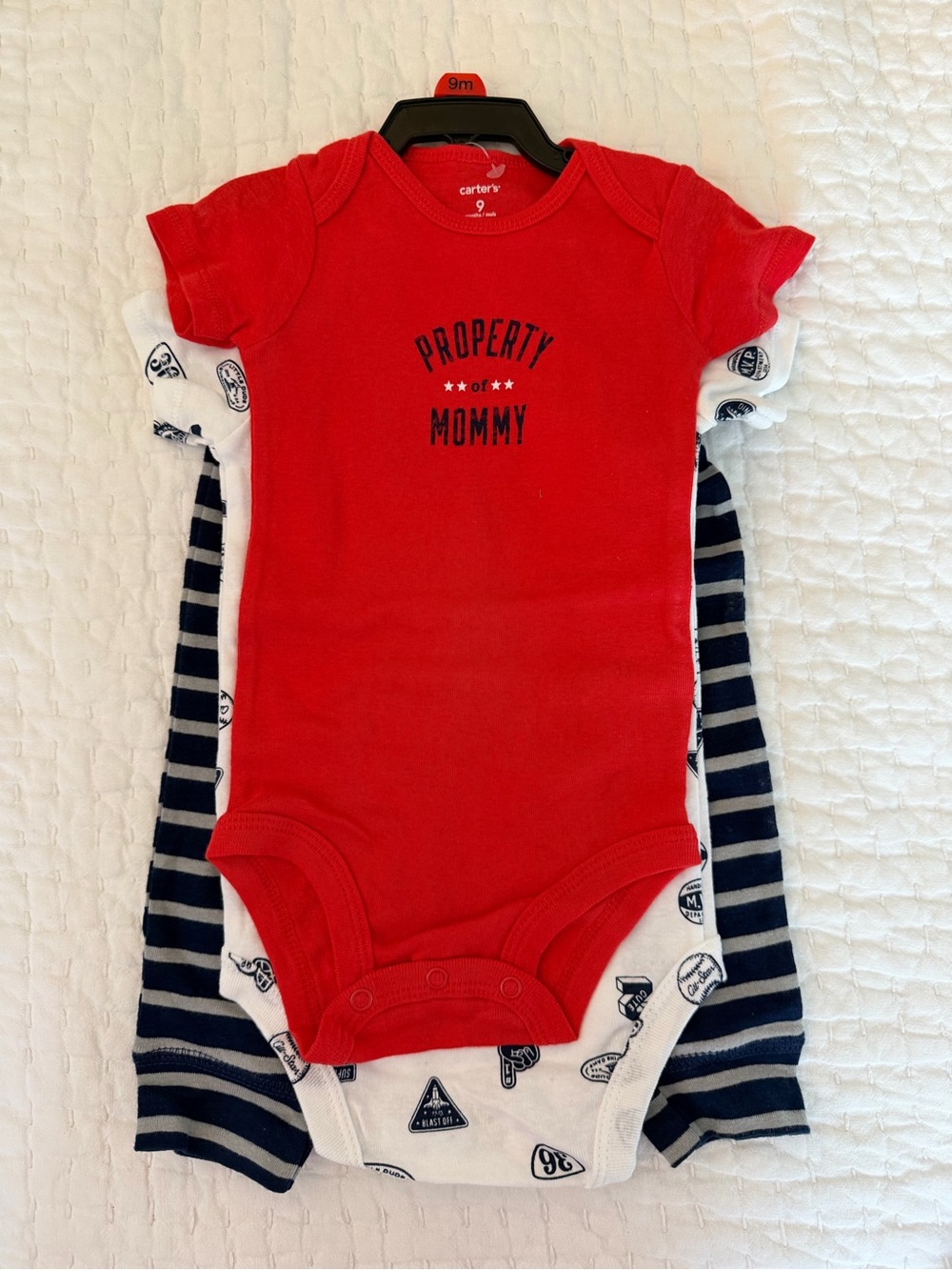 Carter's Red 'Property Mommy' Short-Sleeve Baby One-Piece Set with Pants 9M